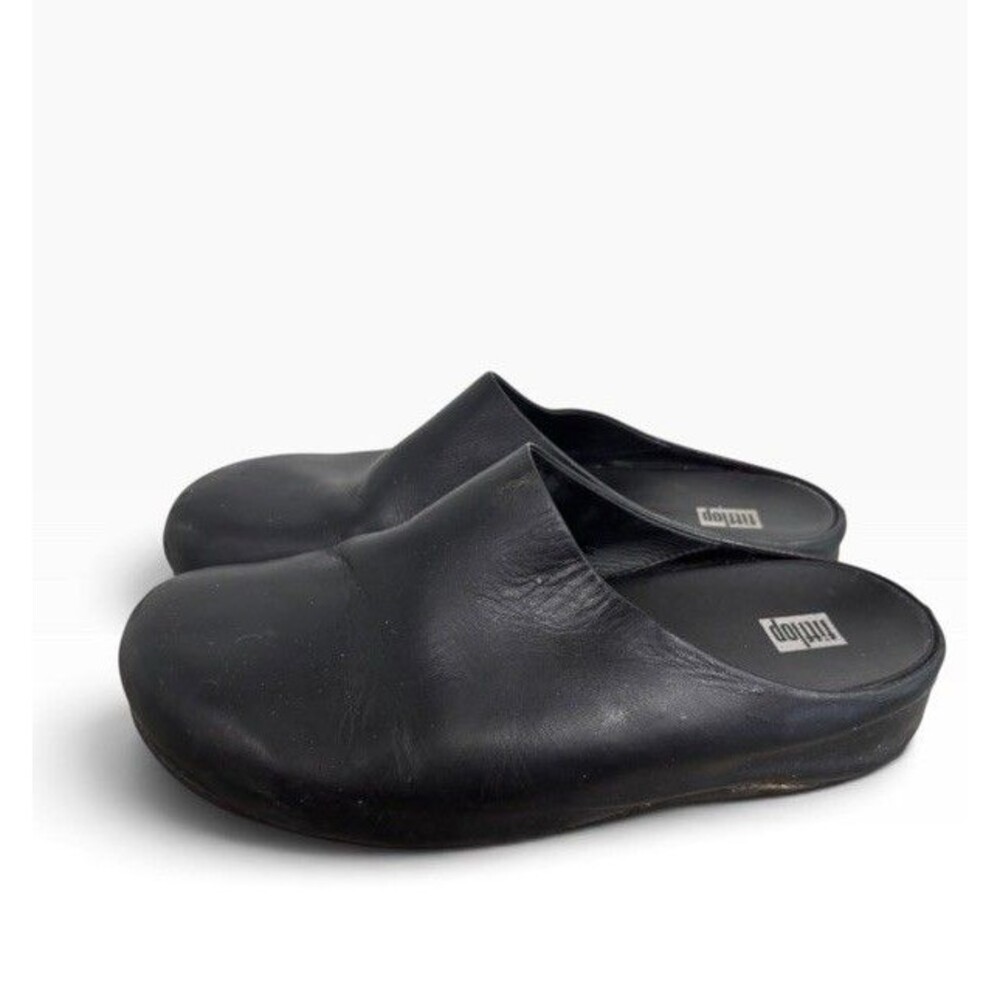 Fitflop Shuv Black Leather Micro Wobble board  Clog Mules Sz 9